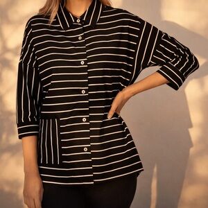 Neon Buddha soft striped button up top